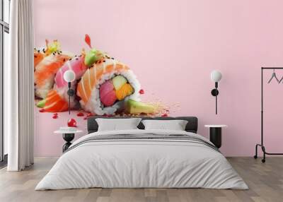 Japanese food. gourmet sushi on colorful background Wall mural