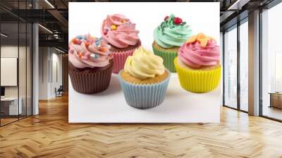 Rainbow colorful cupcakes. Illustration AI Generative Wall mural