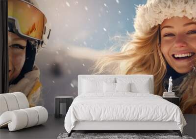 young woman in ski clothes enjoying in the snow Wall mural