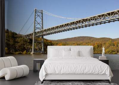 Bear Mountain bridge over Hudson River in October, featuring beautiful autumn colors Wall mural