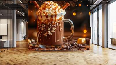 a hot chocolate drink with whipped and chocolate Wall mural