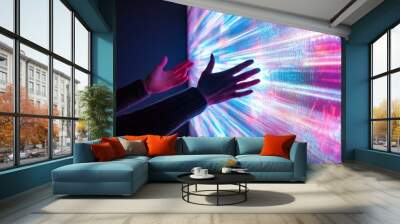 a person touching a wall with a light Wall mural