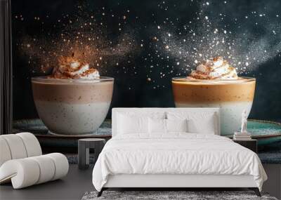 two cups of coffee with a splash of coffee Wall mural