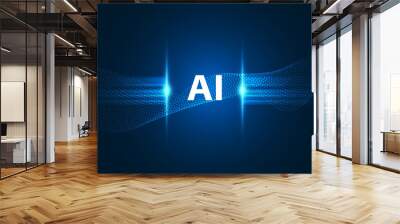 Abstract Artificial Intelligence on Atomic and Technology Background with Computer wave Systems dot blue. Wall mural