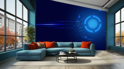 abstract circle digital cyber security fingerprint connection and communication futuristic on blue background. Wall mural