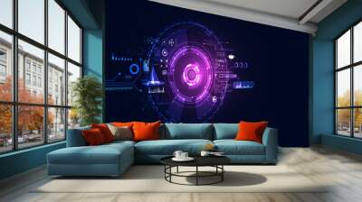 Abstract circle digital hud interface computing computer or internet network percentage loading on blue background futuristic hi tech background Wall mural