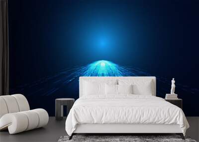 Abstract forward light perspective on blue background digital futuristic modern hi-tech space Wall mural