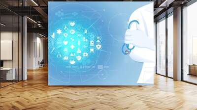 abstract health medical science consist doctor digital futuristic virtual hologram treatment medicine and icon Wall mural