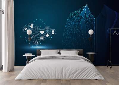 abstract health medical science healthcare icon digital technology doctor concept modern innovation. Wall mural