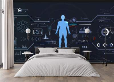 abstract health technology ui futuristic hud human interface hologram elements of digital data chart, communication, computing and innovation on hi tech future design background Wall mural