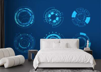 Abstract technology circle set design.Icon Editable Stroke Wall mural