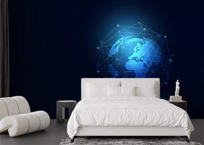 abstract technology concept global network Wave flow connection futuristic earth.vector illustration Wall mural