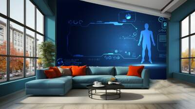 abstract technology science concept human data health digital : hud interface elements of medicine analysis fingerprint,brain,DNA and percent vitality innovation on hi tech future design background Wall mural