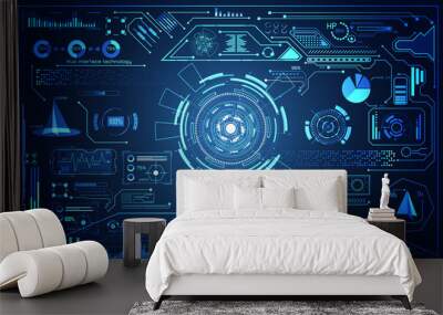 abstract technology ui futuristic concept hud interface hologram elements of digital data chart, communication, computing and circle percent vitality innovation on hi tech future design background Wall mural