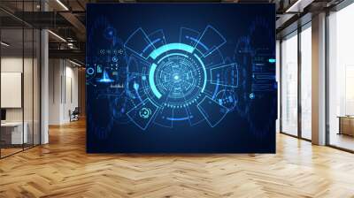 abstract technology ui futuristic concept hud interface hologram elements of digital data chart, communication, computing and circle percent vitality innovation on hi tech future design background Wall mural