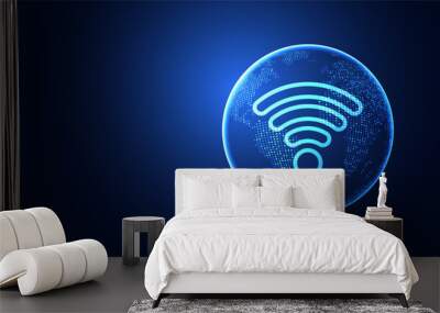 Abstract world wifi connection concept connection network people communication On a blue background, futuristic, modern Wall mural