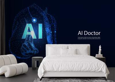 blue doctor wireframe  ai medical line medical treatment illustration Use AI to help treat concept and modern on health background health insurance  Wall mural