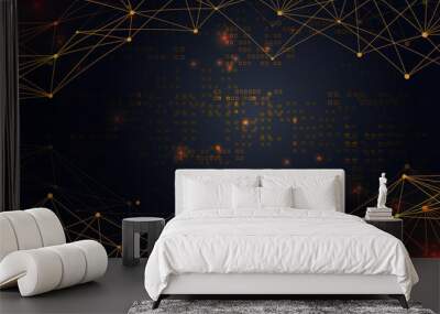 Modern abstract network science connection technology gold line premium dot and graphic design. on hi tech future blue background network. for template,web design wallpaper,poster,presentation. Wall mural