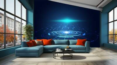 Modern abstract network science connection technology line dot and graphic design. on hi tech future blue background network. Wall mural