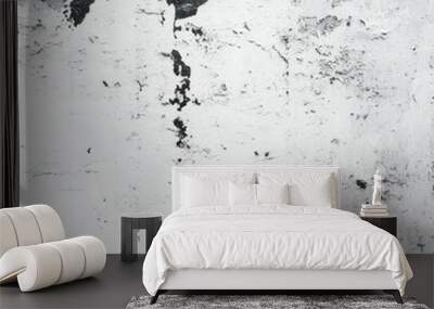 An old, textured wall with a grunge appearance showcases cracked paint, revealing layers of history beneath a gritty white background, creating a rustic aesthetic. Wall mural