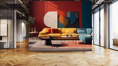 A modern living room with an amazing color blocked wall Wall mural