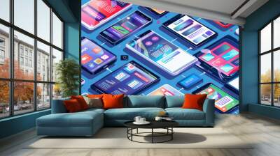 Mobile devices for accessing online resources and digital materials in high quality illustration style Wall mural