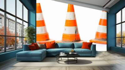 Traffic Cones: Cones for directing foot or vehicle traffic in busy areas isolated on white background Wall mural