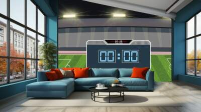 Night football stadium, lights at night and stadium, soccer football stadium spotlight and scoreboard  Wall mural