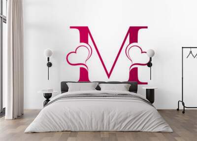 M letter logo with heart icon, valentines day concept Wall mural