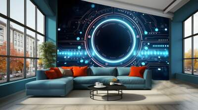 3d design paper with line circle with circuit board. Illustration Abstract modern futuristic, engineering, science, technology background. Hi tech digital connection, communication,Mod. Generative Ai. Wall mural