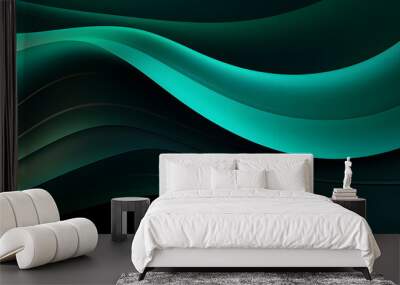 Black dark light jade petrol teal cyan sea blue green abstract wave wavy line background. Ombre gradient. Generative AI. Wall mural