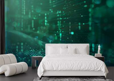 Digital technology banner green blue texture background. Generative AI. Wall mural