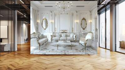 French classic home interior design of modern living room. 3d render. Generative Ai. Wall mural