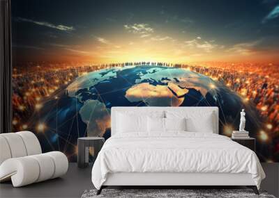 Global communication network concept. Worldwide business. Management strategy. Generative Ai. Wall mural