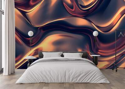 Metallic abstract wavy liquid background. Generative AI. Wall mural