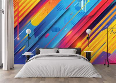 Modern dynamic stripes colorful abstract geometric design background for business, card, presentation, brochure, banner, and wallpaper. Generative AI. Wall mural