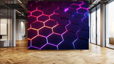 Neon Hexagons Background. Generative AI. Wall mural