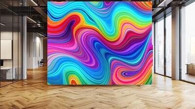 Seamless psychedelic rainbow ridged topological map pattern background texture. Trippy hippy abstract wavy swirls dopamine dressing style fashion motif. Bright colorful neon retro wall. Generative Ai. Wall mural