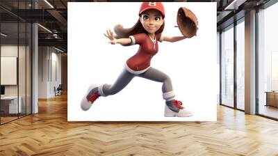 The sporty girl is playing the baseball and ready to throw the ball 3d rendering isolated on white background. Generative Ai. Wall mural