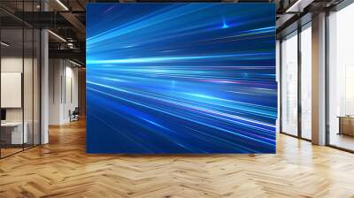 Vector Abstract, science, futuristic, energy technology concept. Digital image of light rays, stripes lines with blue light, speed and motion blur over dark blue background. Generative AI. Wall mural