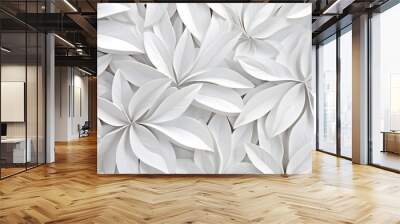 White geometric floral leaves 3d marble texture. Generative Ai. Wall mural