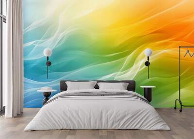 white green blue orange yellow waves gradient background. Generative AI. Wall mural