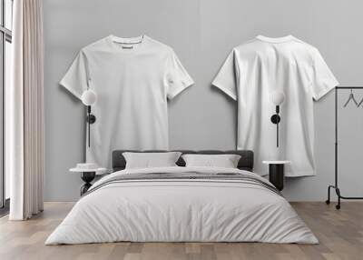 White male t shirt mockup ront and back view mockup. Generative Ai. Wall mural