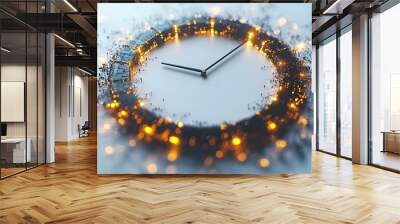 Abstract Clock with Sparkling Lights and Digital Effects Wall mural