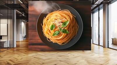 Steaming Plate of Spaghetti with Fresh Basil Wall mural