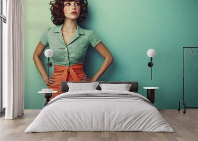 Stylish Young Woman in Modern Portrait Setting Wall mural