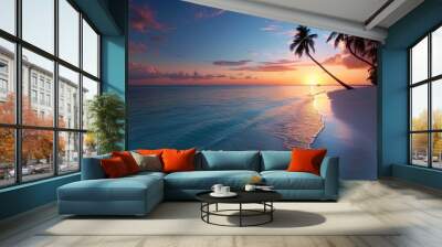 Peaceful beach at sunset, serene and tranquil landscape. Wall mural