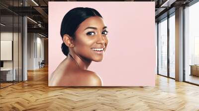 Her beauty is clear for all to see. Studio portrait of a beautiful young woman posing against a pink background. Wall mural