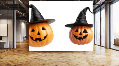 halloween pumpkin wearing a witch hat on isolated background
 Wall mural