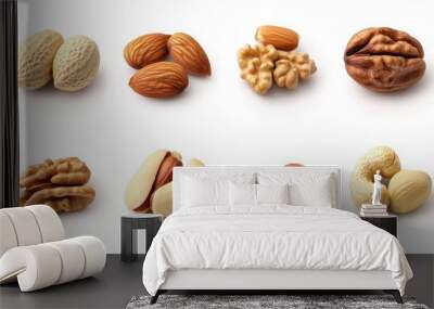 A collection of nuts including walnuts, almonds, cashews, and peanuts Wall mural